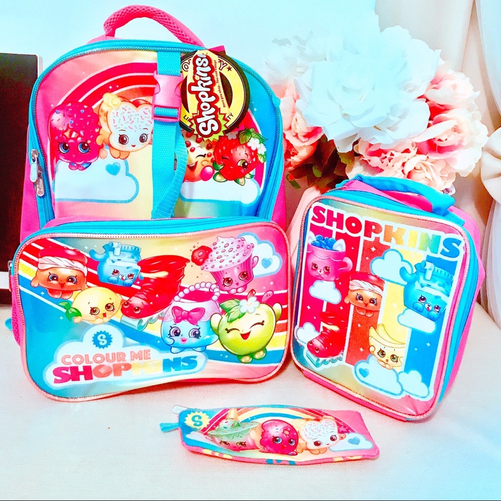 Shopkins backpack 3pc set lunch box pencil case